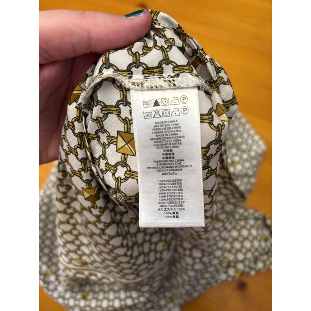 Michael Kors Womens Gold Chain Link Zip Front Roll Tab Blouse Top‎ Size 14 - Picture 6 of 8